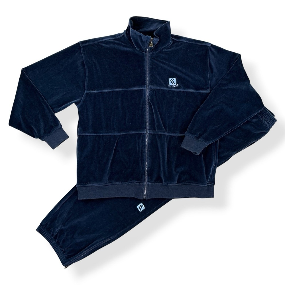 Karl Kani Sweatpants Set Men Large Blue Velour Zip Jacket Jogger Tracksuit VTG